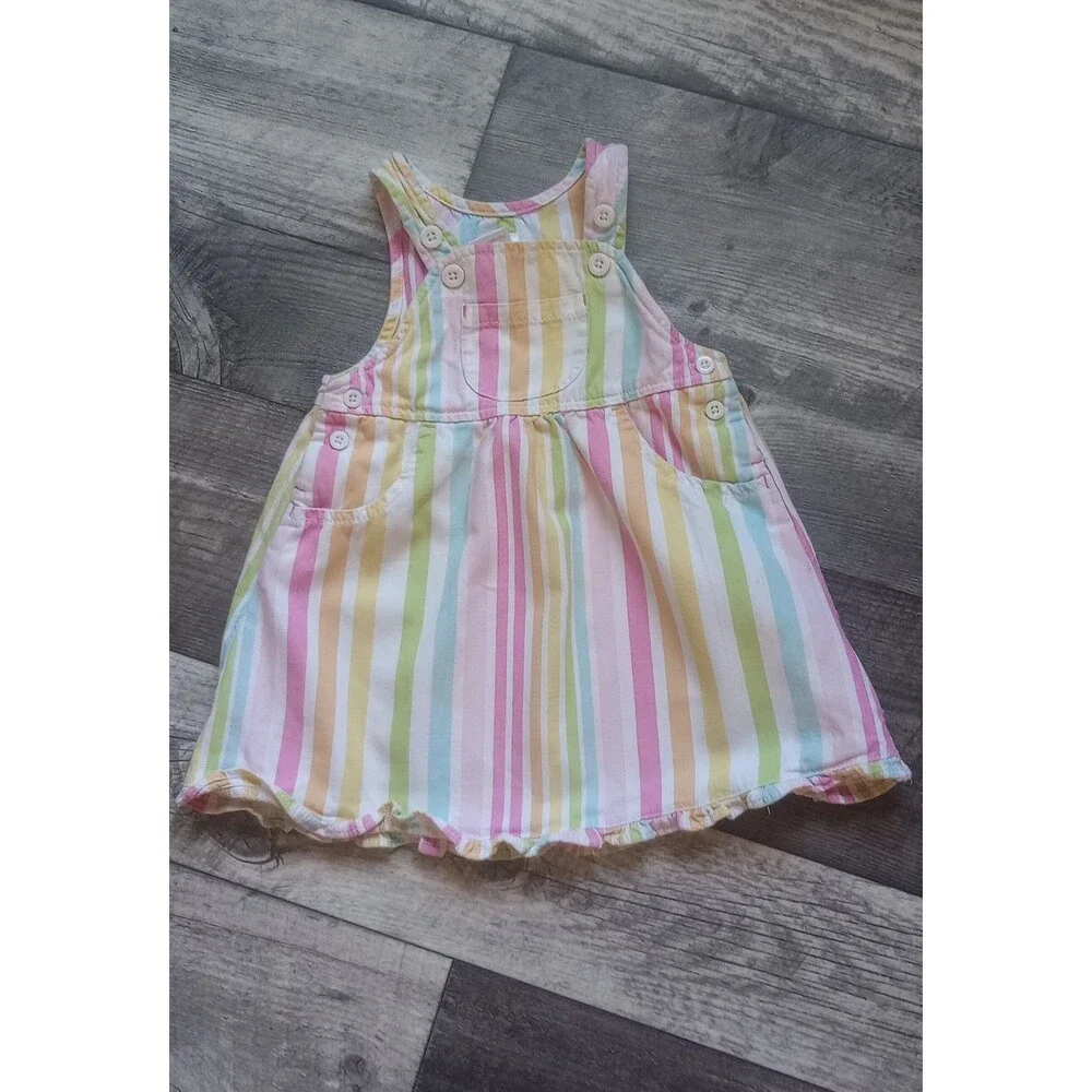 Gymboree Girls 12 - 18 Month 100% Cotton Pastel Rainbow Striped Overall Dress